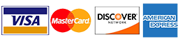 Visa, mastercard, Discover,and American Express logos shown We accept credit cards written