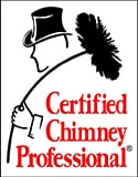 Drawing of a man holding a chimney brush Certifed Chimney Professional in red text